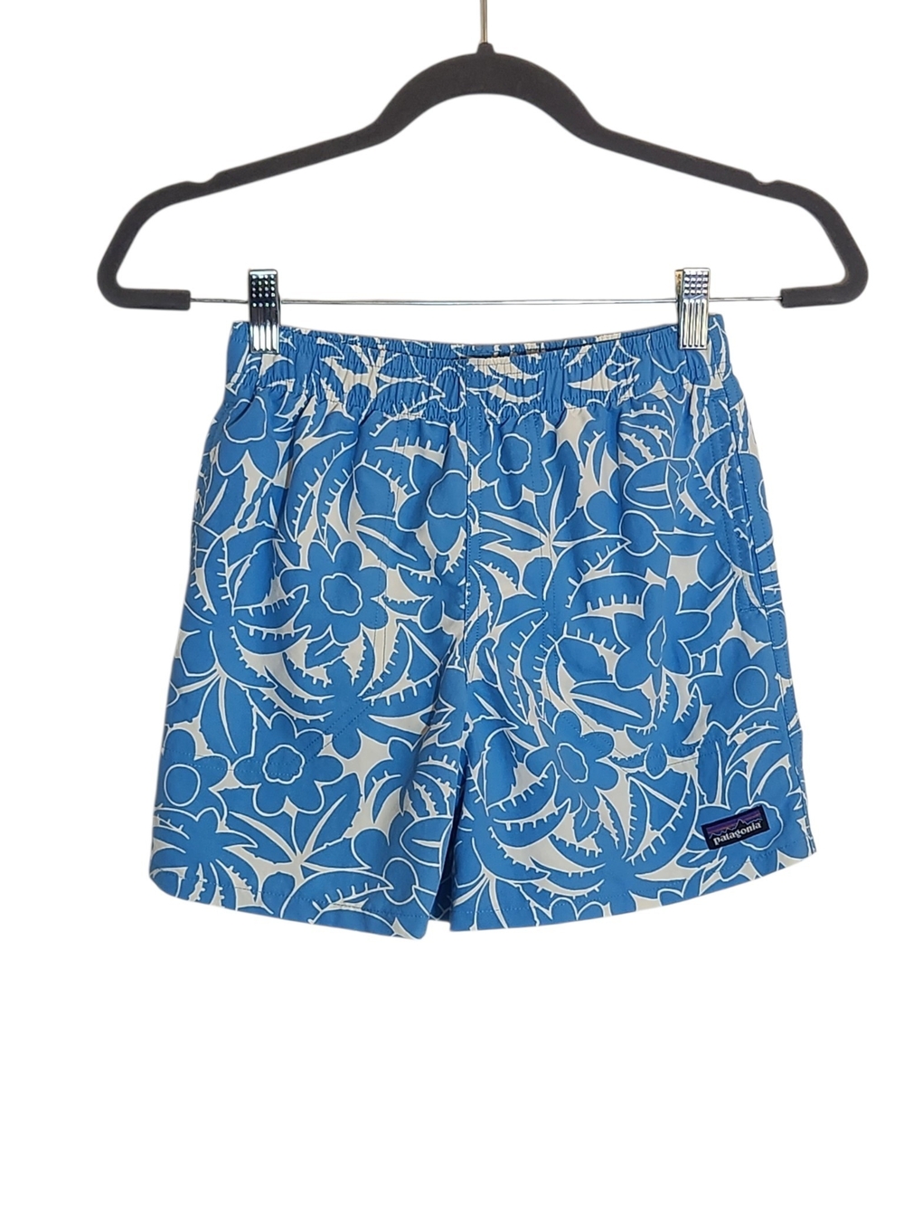 Patagonia Boys Blue and White Floral Swim Trunks Size Medium
